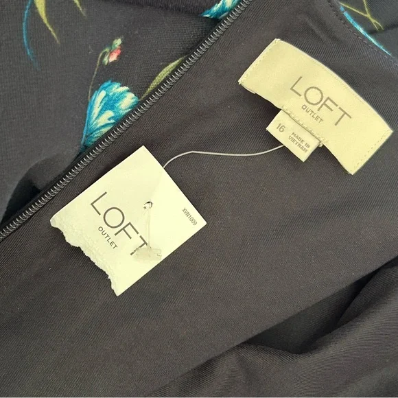 Ann Taylor LOFT outlet womens size 16 navy blue floral pocket midi dress NWT